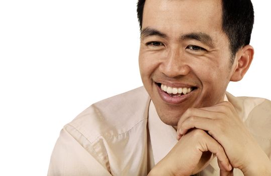 Mature businessman of Asian portrait with happy smiling expression on white background.