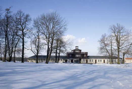 Concentration Camp Buchenwald, historical monument in the winter.
