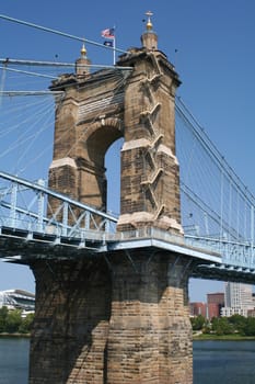 A suspension bridge over the Ohio River.