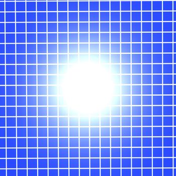 A blue grid background reflecting the sun in the middle.