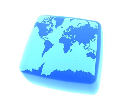 A computer illustration of the Earth on a gel cube.