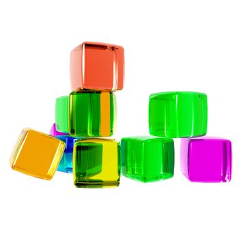 3D computer generate gel cubes of various colors representing unity and team.