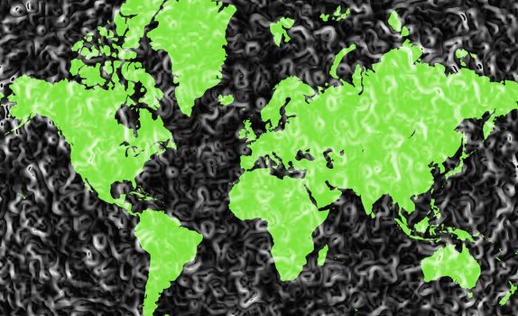 An abstract map of the world with a frosted green appearance.