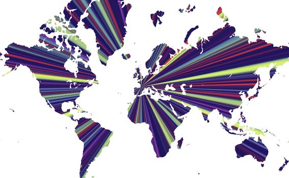 An abstract map of the world with a radiant appearance.