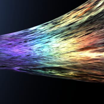 An illustration of a stretched piece of fabric of smoke in rainbow colors.