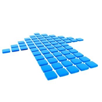 A blue arrow consisting of deep blue tiles.