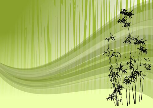 Abstract illustration of a bamboo forest with green wind