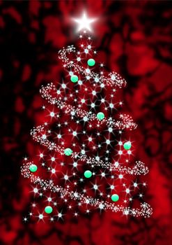 Abstract Christmas tree illustration on an red background.