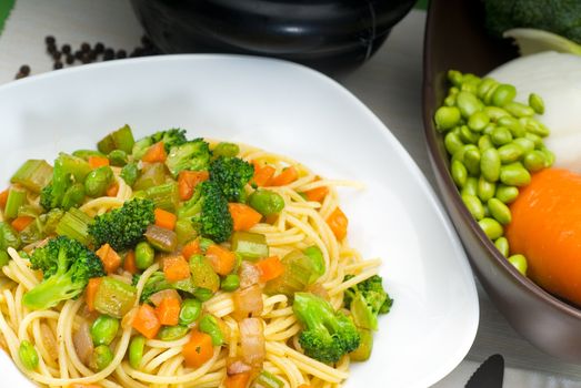 italian spaghetti pasta with fresh homemade vegetable sauce