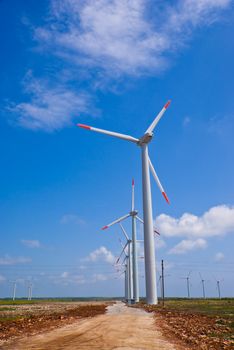 Wind turbines in a row in Bulgaria