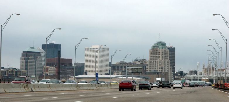 view of downtown Cleveland at the bridge, Ohio