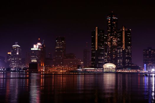 view of Detroit skyline at night, Michigan