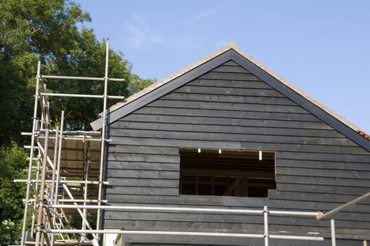 Side view of a new house being built