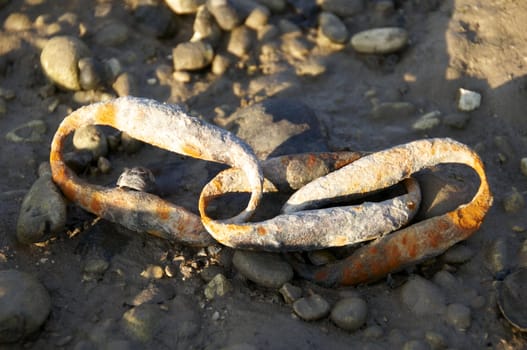 A chain link on a sandy beach