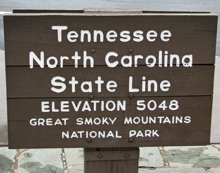 Sign in the Great Smoky Mountains indicating the North Carolina and Tennessee state lines.

