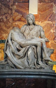 Michelangelo's Pieta in St. Peter's Basilica in Rome, Italy.
