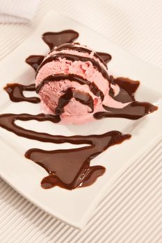 food series: pink strawberry ice-cream with chocolate