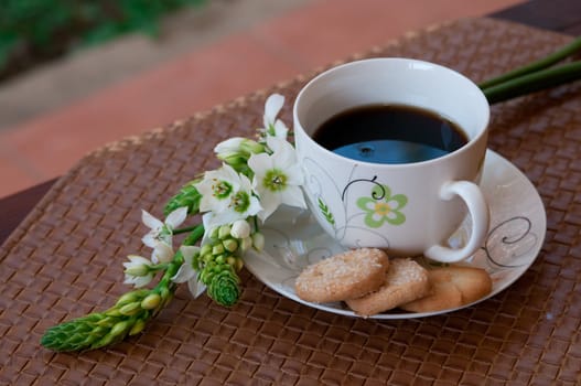 the picture of the romantic morning coffee cup