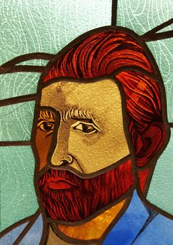 Stained glass with man portrait