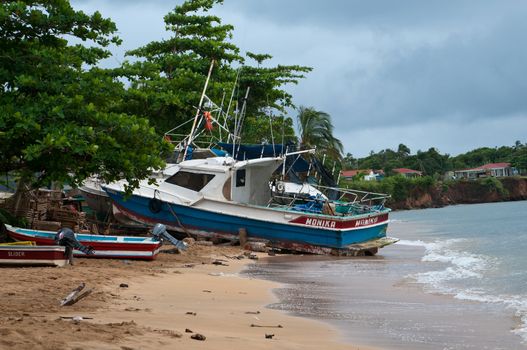 the picture of the abandoned boats on the little Corn island