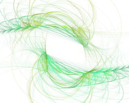 Abstract green curves like feathers on a white background