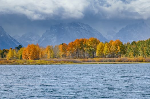 Autumn colors brighten a stormy day