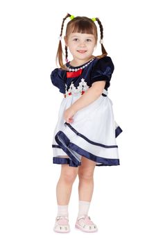 Coquettish little girl on a white background