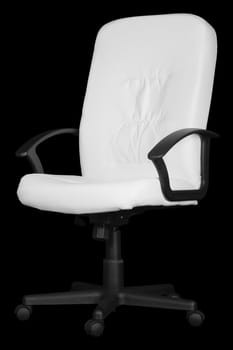 A large white office chair isolated on black background