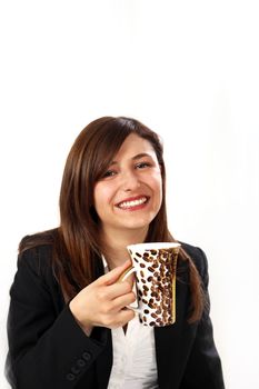 Young business woman observed a coffee break.