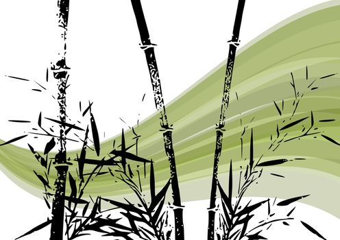 Abstract illustration of a bamboo forest with green wind