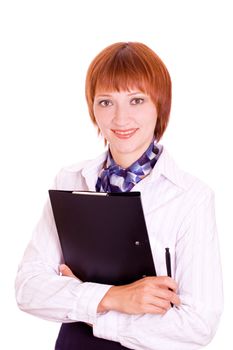 Girl with a folder.Portrait in a high key.