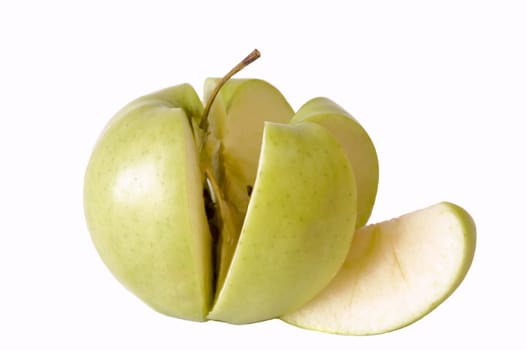 freshly sliced organic apple, isolated on white background