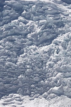 Telephoto of five hundred meters high icefall at Pisco mountain, Cordillera Blanca, Peru.