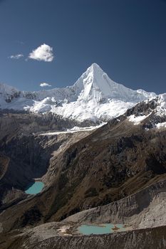 Nevada Artesonraju and two small lakes. Cordillera Blanca, Peru.