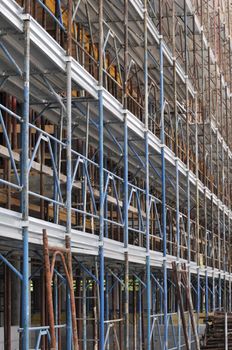 Long and tall scaffold in a construction site