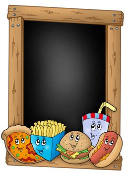 Blackboard with various cartoon meals - color illustration.