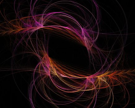 Abstract colored curves like feathers on a black background