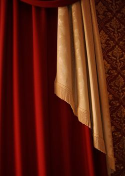 Red and yellow rippled textile curtain