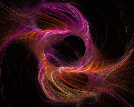 Abstract colored curves like feathers on a black background