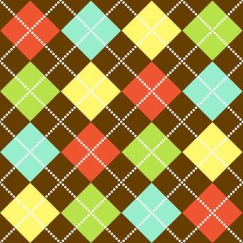 Argyle pattern in bright colors on brown background