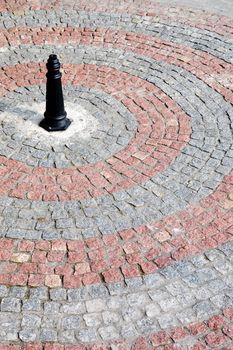 cobblestone made of red and gray granite