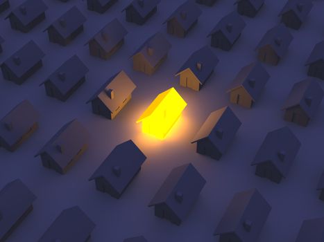 3D rendered Illustration. An illuminated Toy House...