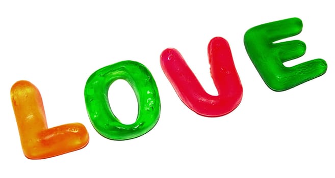 the word love spelt with jelly sweets isolated 