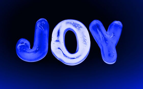the word joy spelt with blue jellies