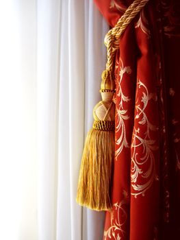 Red luxury curtain with a copy space in the middle