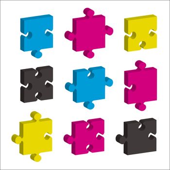 single jigsaw pieces in cmyk colors and 3d effect ideal concept