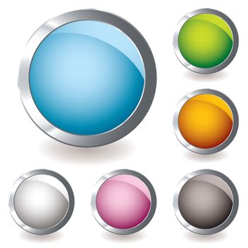 six round web icon button with bright colours and shadow