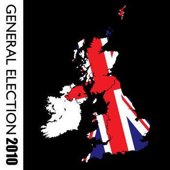 Great britian election in 2010 with british flag and black background