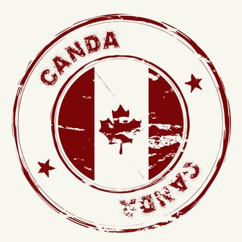 old fashioned grunge rubber stamp from canada with maple leaf