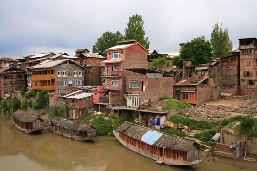 A small community in Srinagar, Kashmir (India) on a hot muggy summer day.
